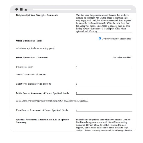 Sample of patient chart note